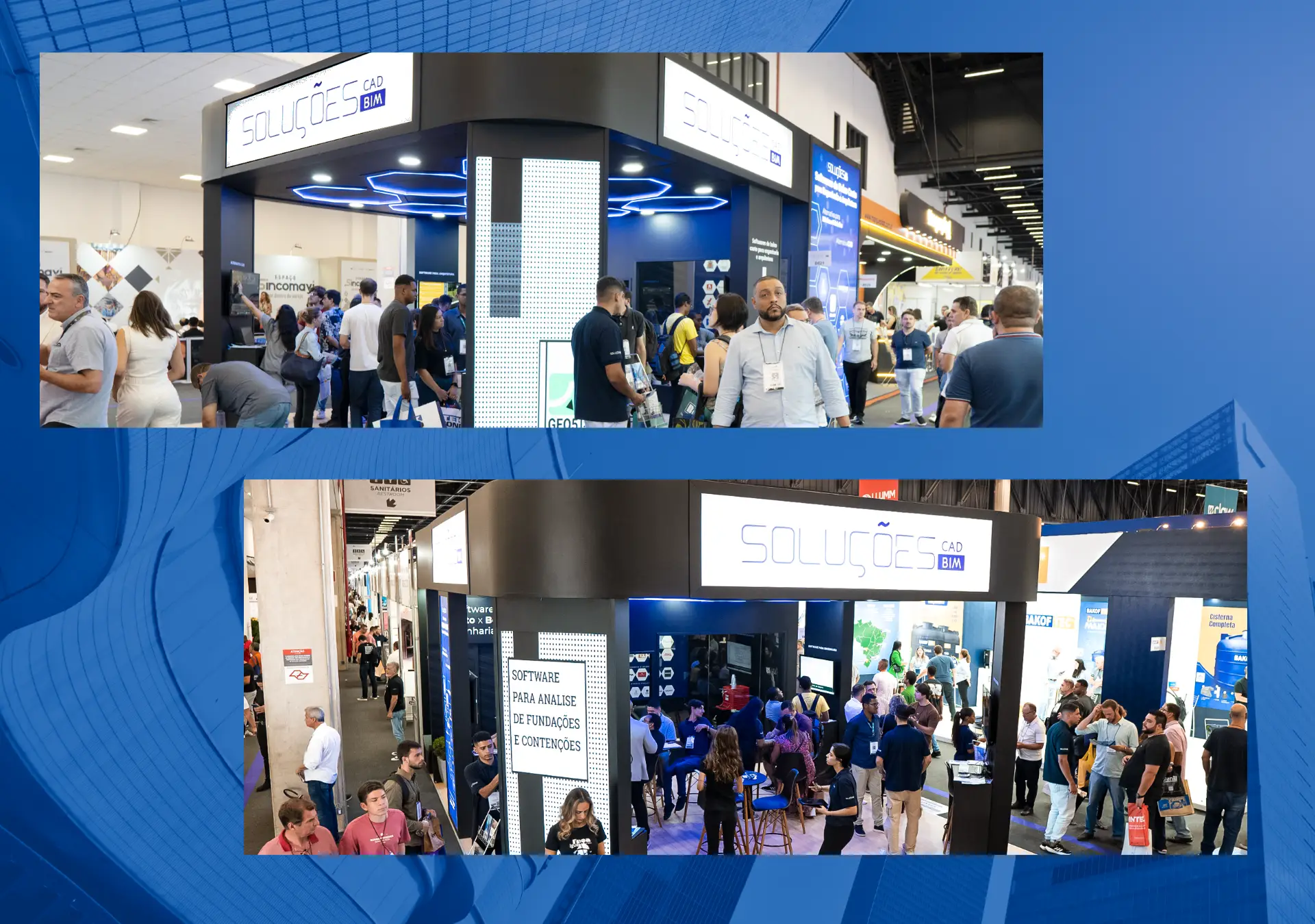 Estand de Soluções CAD BIM en la feria FENAHABIT 2024 con numerosos asistentes.