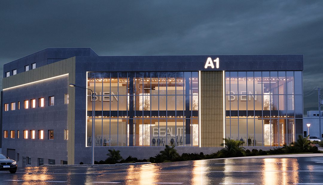 Edificio de oficinas de hormigón armado en planta trapezoidal