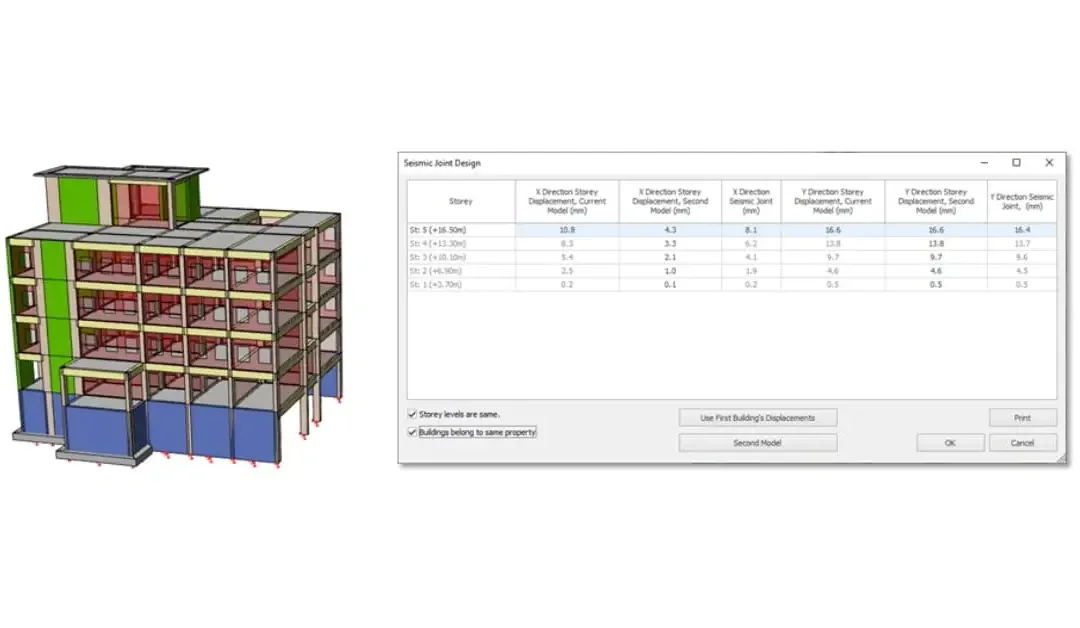 ProtaStructure Suite ofrece una interfaz fácil de usar para el diseño de juntas sísmicas