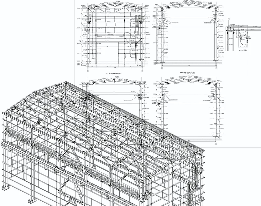 Des plans de détail métalliques clairs et précis
