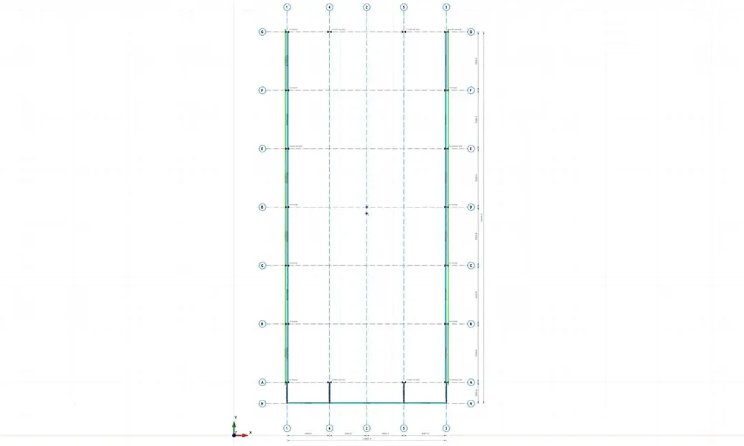 Plan de structure avec axes et poteaux du projet Entrepôt 2
