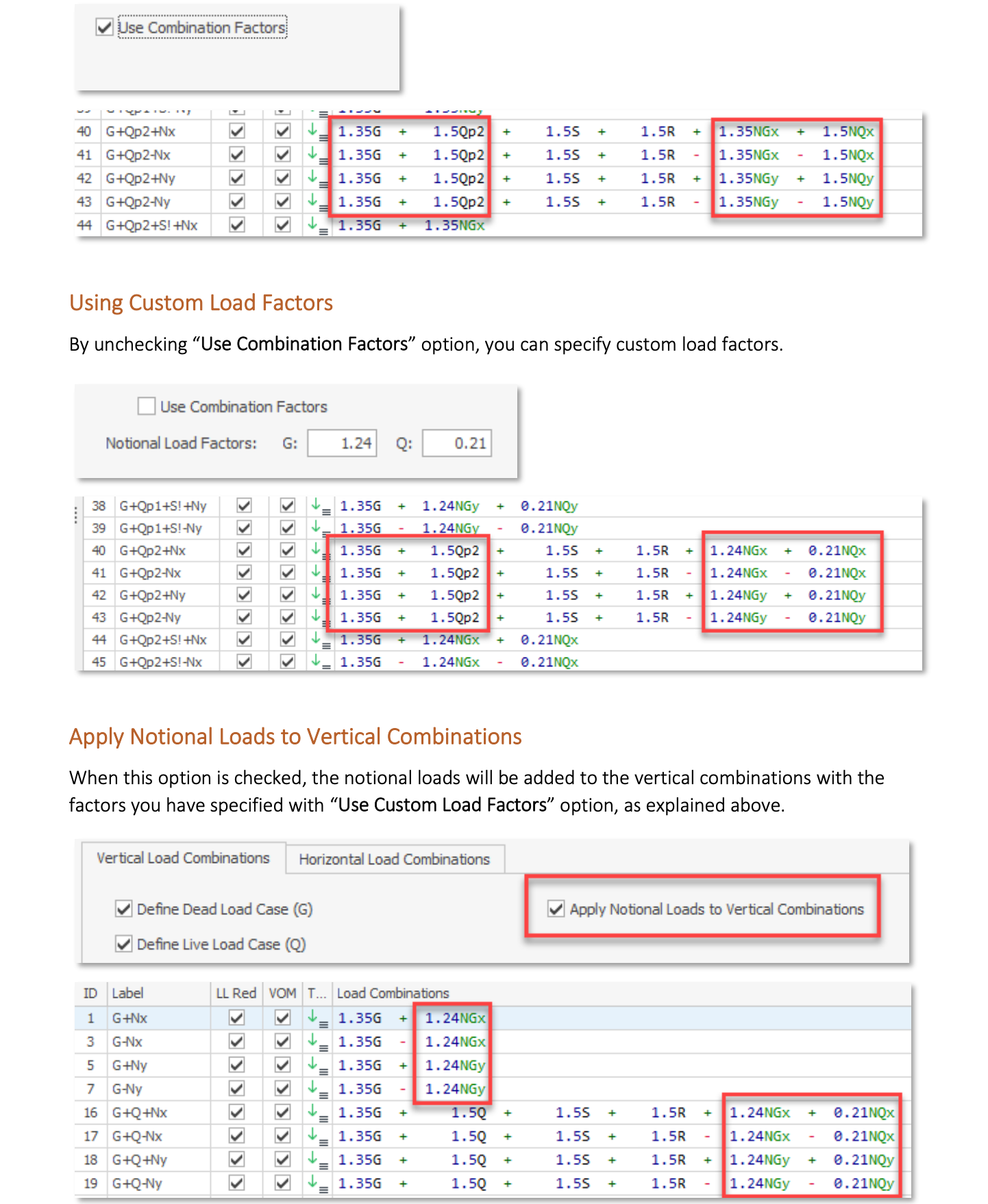 Load Combinations / Custom Load Combinations