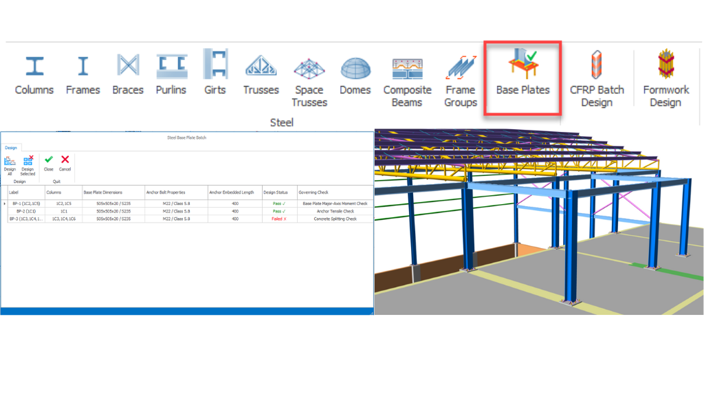 Steel Base Plate Design in ProtaStructure enables fast, reliable, and automated solutions for modern steel-to-concrete connections.
