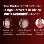 Webinar promotional graphic for ProtaStructure Suite 2026 in Africa featuring Mustafa Tan, Jaime Sempere, and Iduh Ofikwu