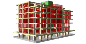 3D perspective elevation of a reinforced concrete building structure in Batman, highlighting vertical load-bearing elements.