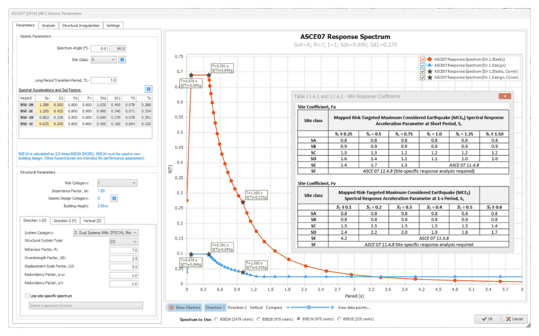 ProtaStructure 2026 update ASCE 7-16 seismic parameters with response spectrum and site coefficients