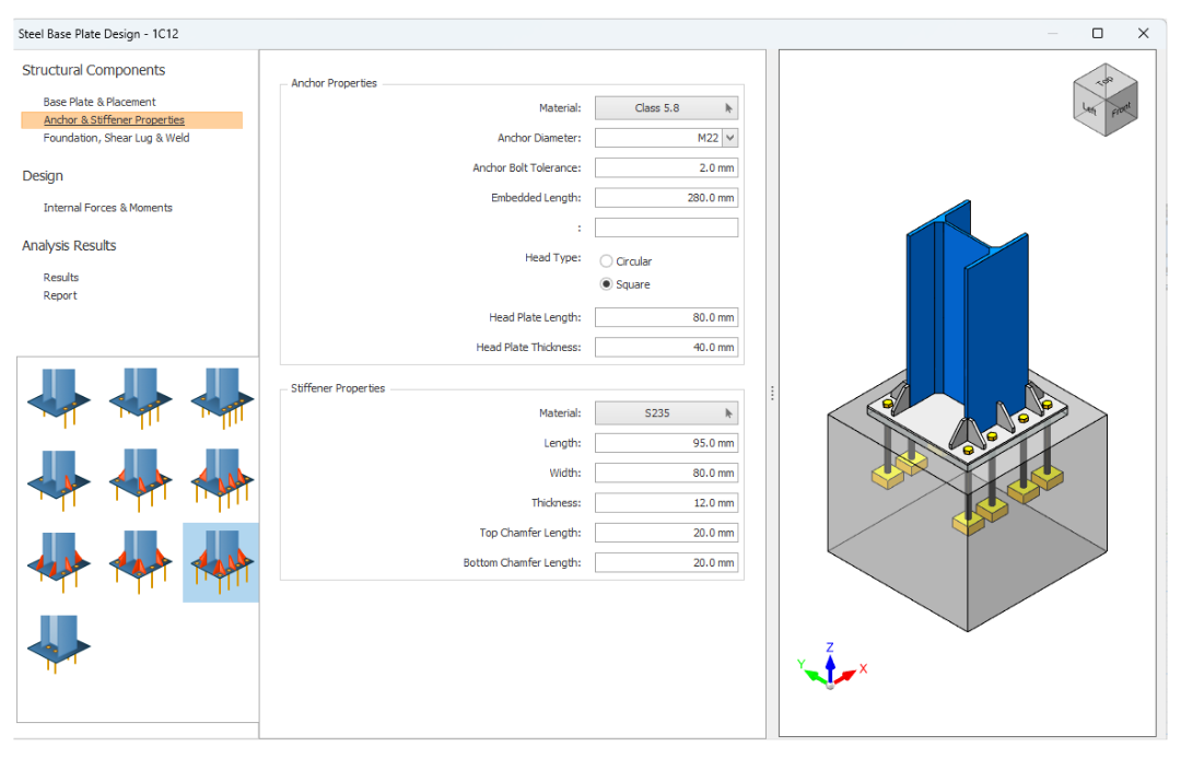 ProtaStructure 2026 update steel base plate design with anchor and stiffener properties